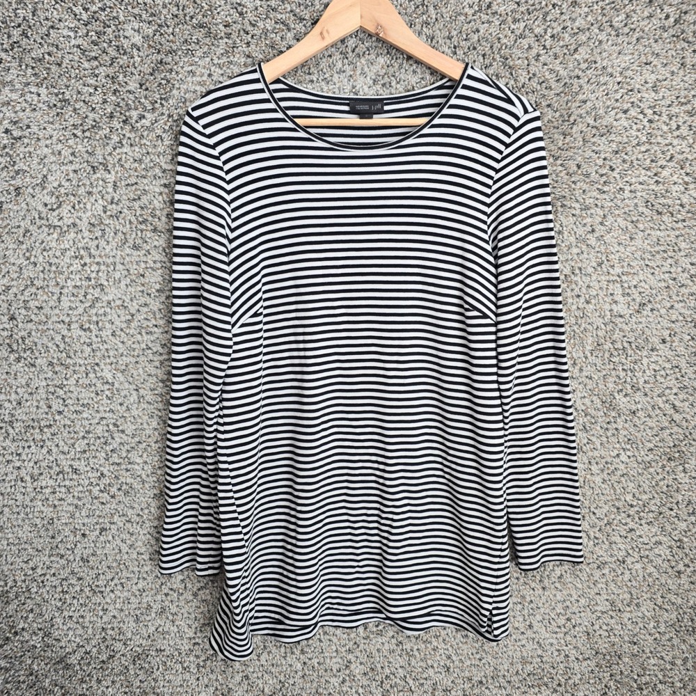 J Jill Top Womens Medium Black Striped‎ Wearever Collection Tunic Casual Ladies